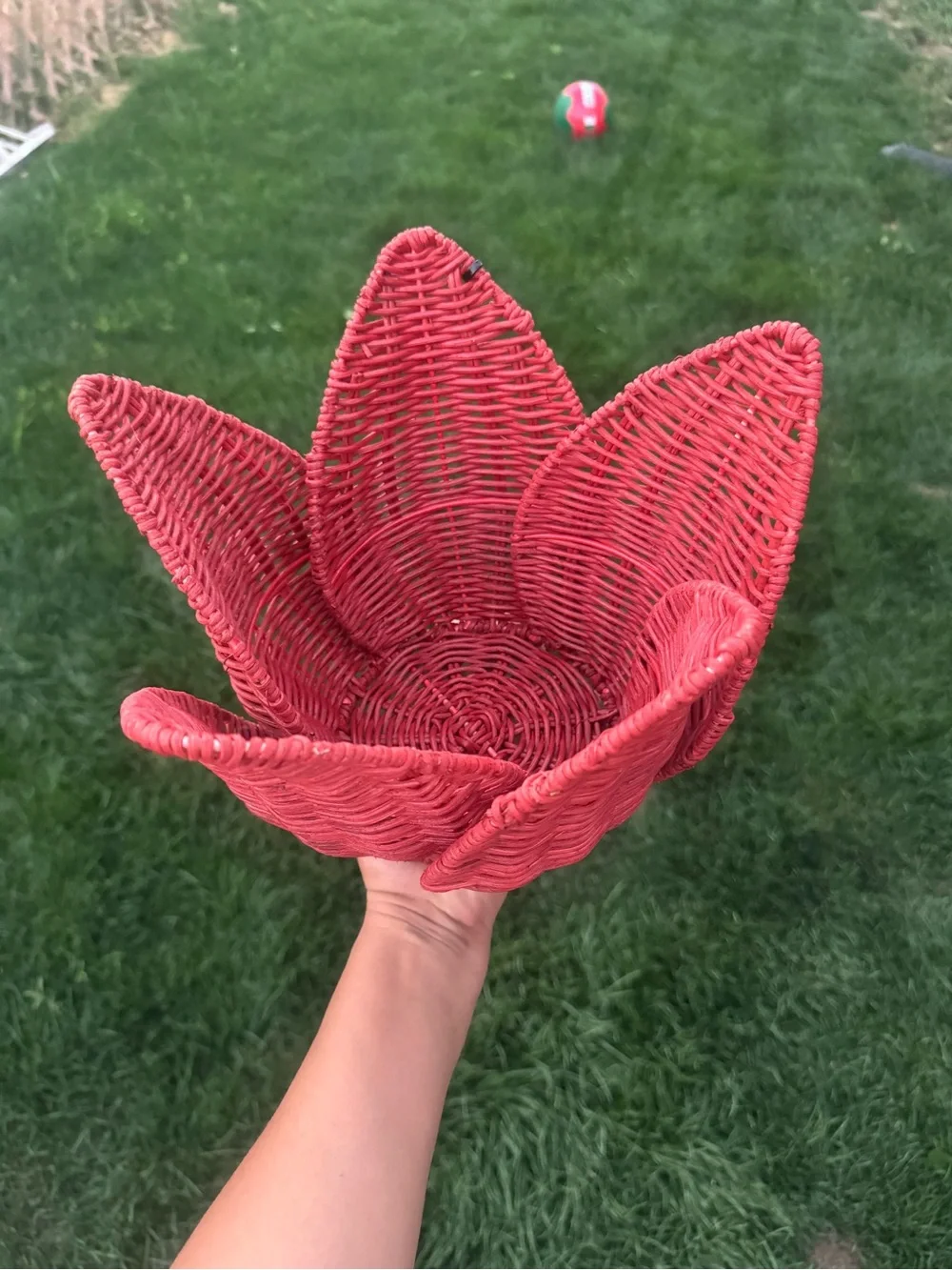 Handwoven Lotus-Style Decorative Basket in Red